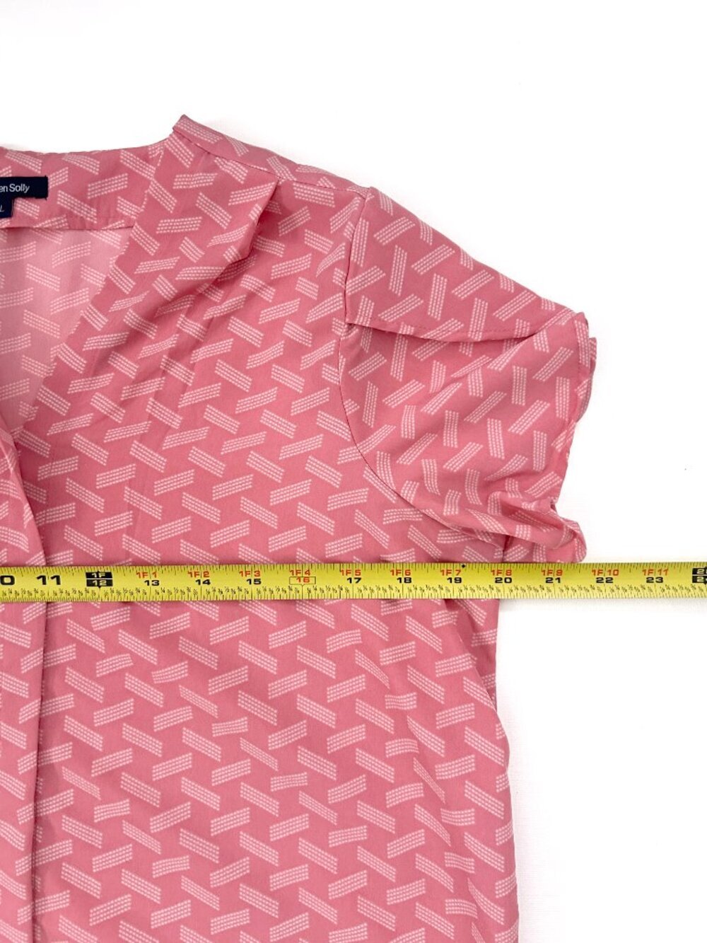 Allen Solly Pink Geometric Print Split Neck Blouse Short Sleeve Top Size L - Picture 7 of 10
